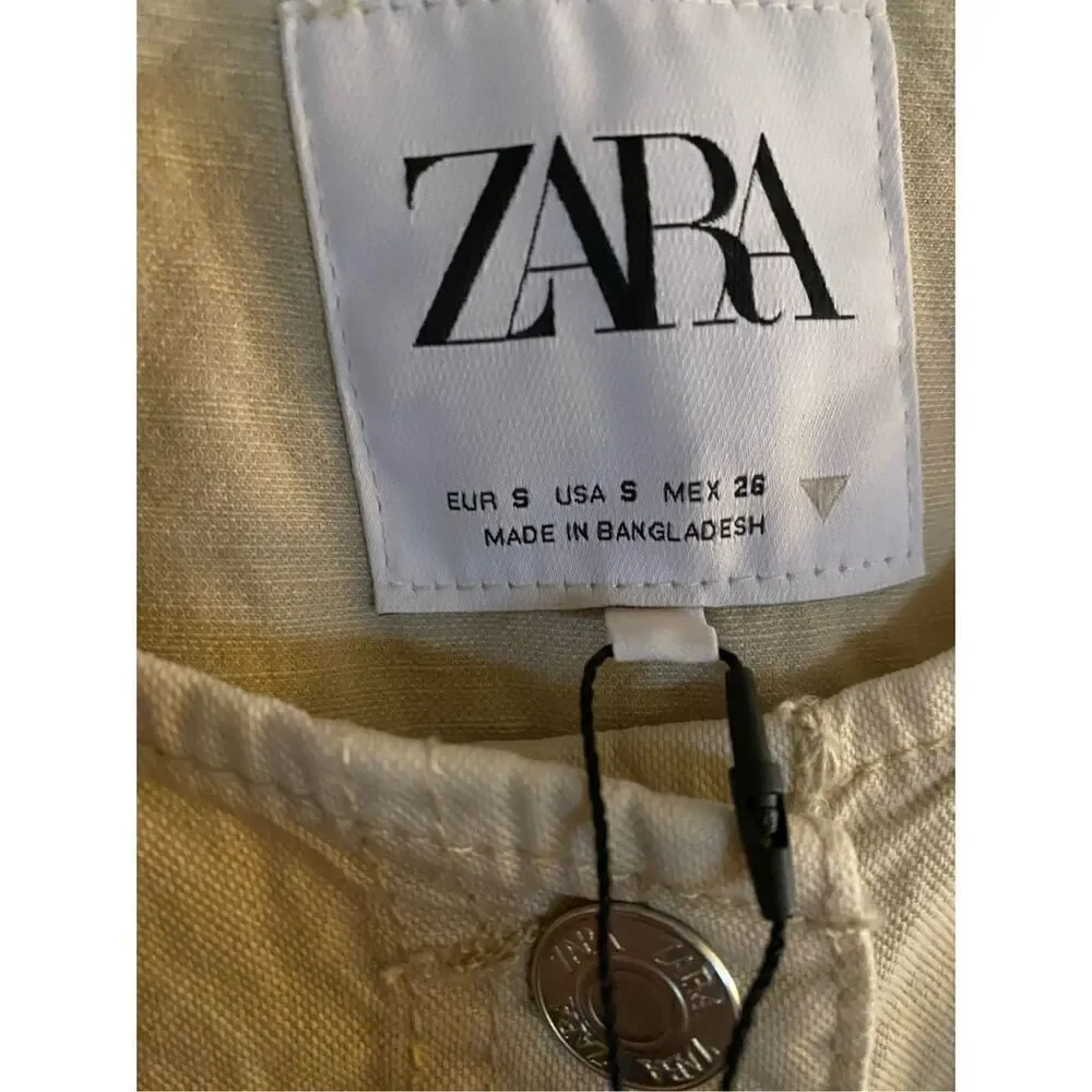 Zara NWOT women’s jumpsuit, beige linen blend coveralls size small